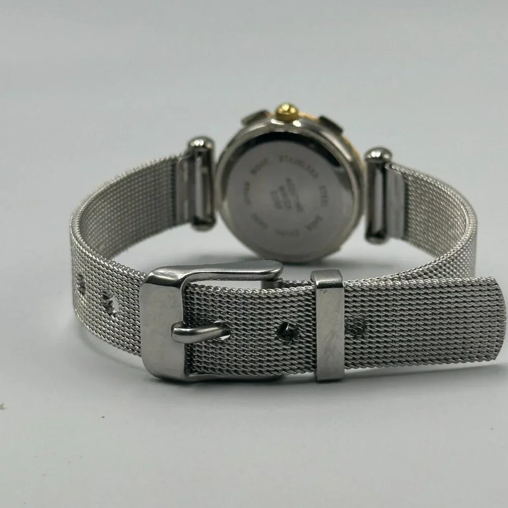 3/$30 Vivani Watch Women Silver Tone Twisted Rope Bezel Mesh Band 8.5